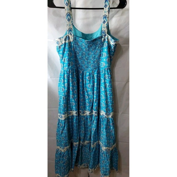Harlow & Rose Sun Dress Women's Large Blue Floral Fit & Flare Sleeveless Cotton - Picture 3 of 7